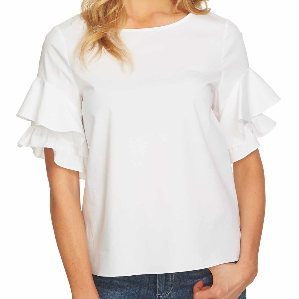CeCe Ruffle Sleeve Poplin Top
